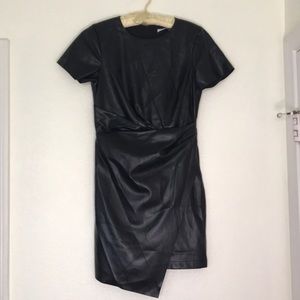 Parker short sleeve asymmetrical black vegan leather mini dress size Small